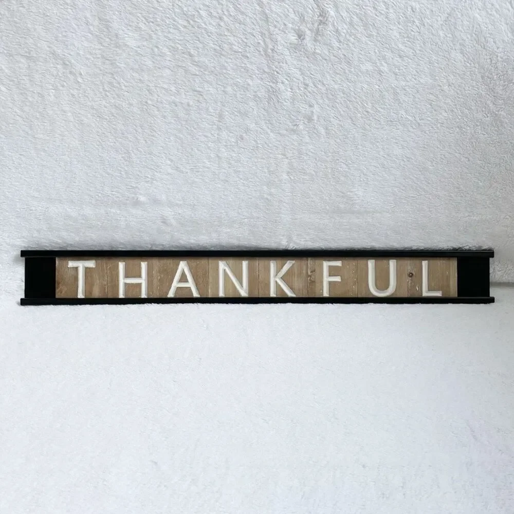 Thankful Hanging Sign Wood Letter Block Metal Frame Rustic Home Decor